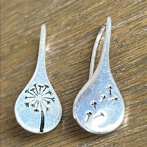 Silver Dandelion Make A Wish Drop Earrings